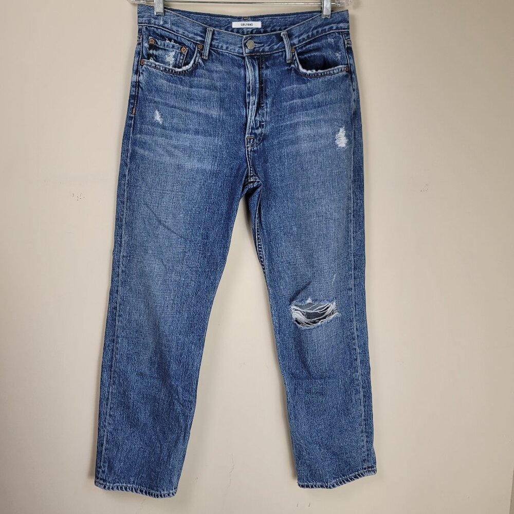 GRLFRND Helena High Rise Straight Jeans Womens Size 28 Distressed Blue Denim - Picture 2 of 13